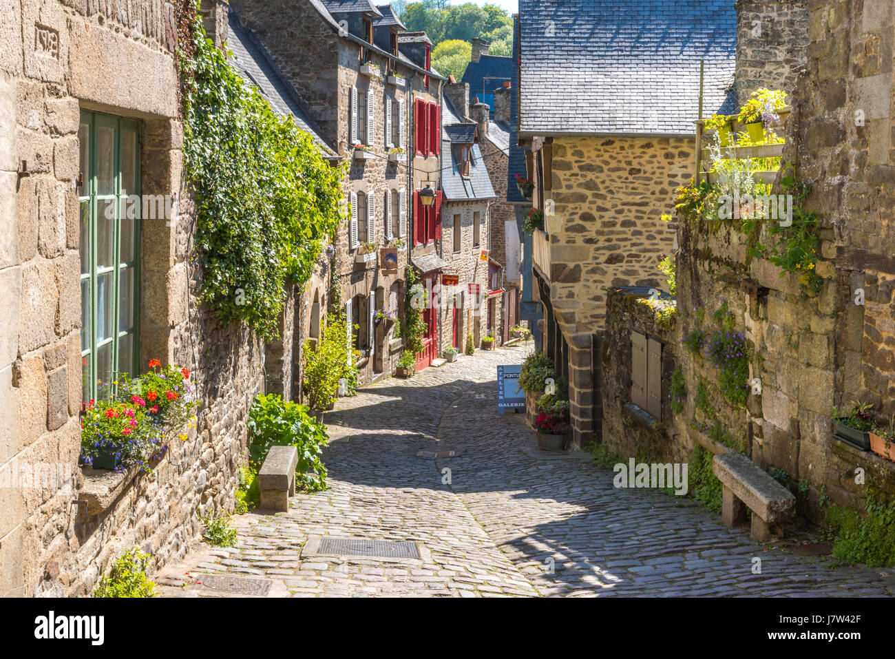 Dinan Brittany Rue du Petit Fort medieval buildings scenic street ...