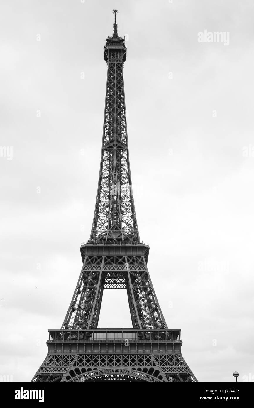 Eiffel Tower in Black & White Paris France Stock Photo