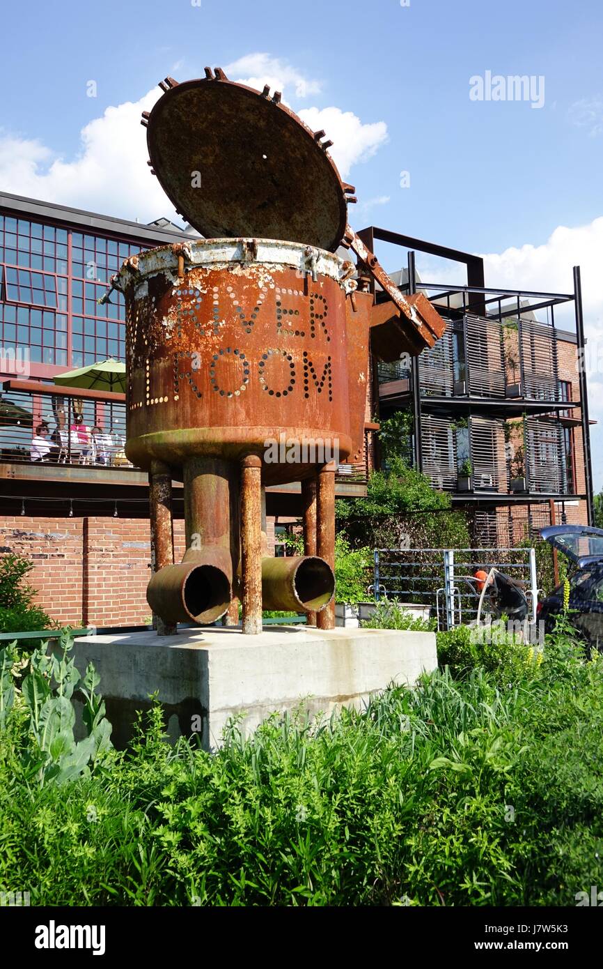 Antique dye vat remaining from the former Dixie Yarns Cotton Mill, Saxapahaw, North Carolina Stock Photo