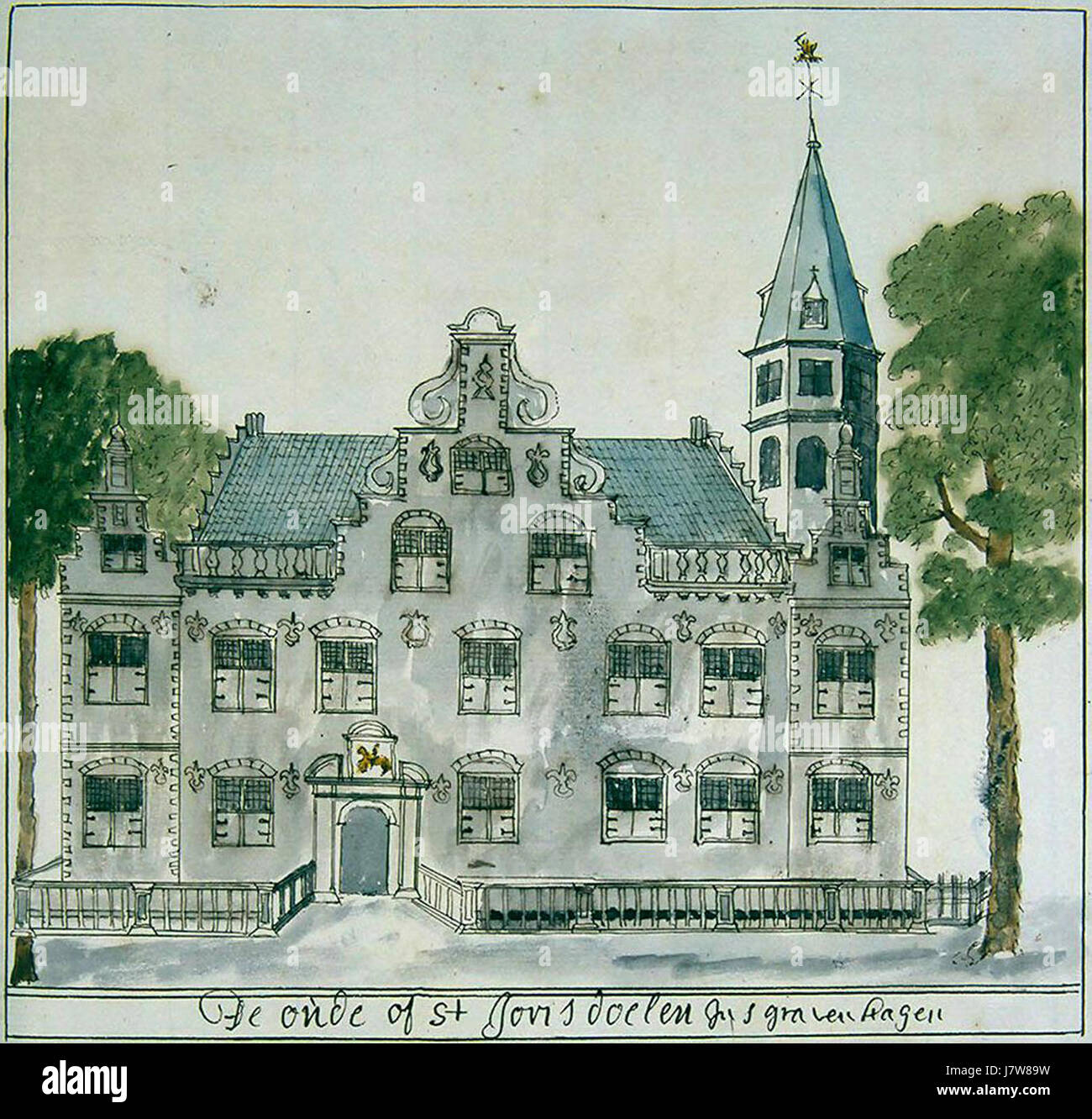De oude of St. Joris Doelen in sGravenhagen; circa 1720 Stock Photo