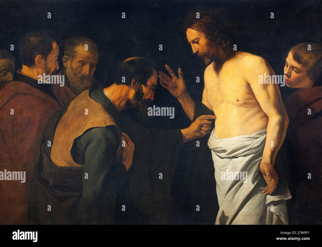 'The Doubting Thomas' by Leendert van der Cooghen is an artwork depicting the biblical story of Thomas the Apostle. The work explores themes of doubt and faith, drawing from Christian traditions. Stock Photo