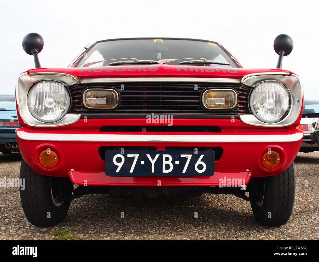 A 1972 Mazda Chantez GL, showcasing the compact car model with its distinctive features, license plate 97 YB 76. Stock Photo