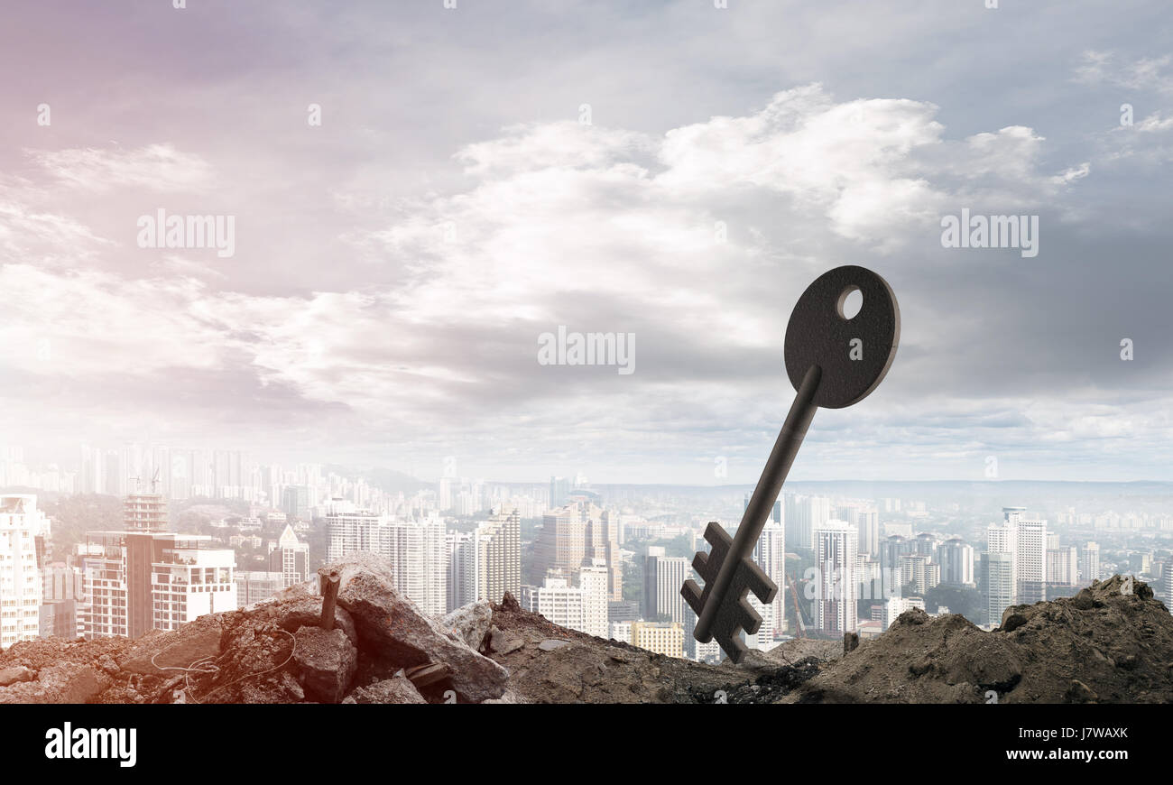 Conceptual background image of concrete key sign and natural landscape ...
