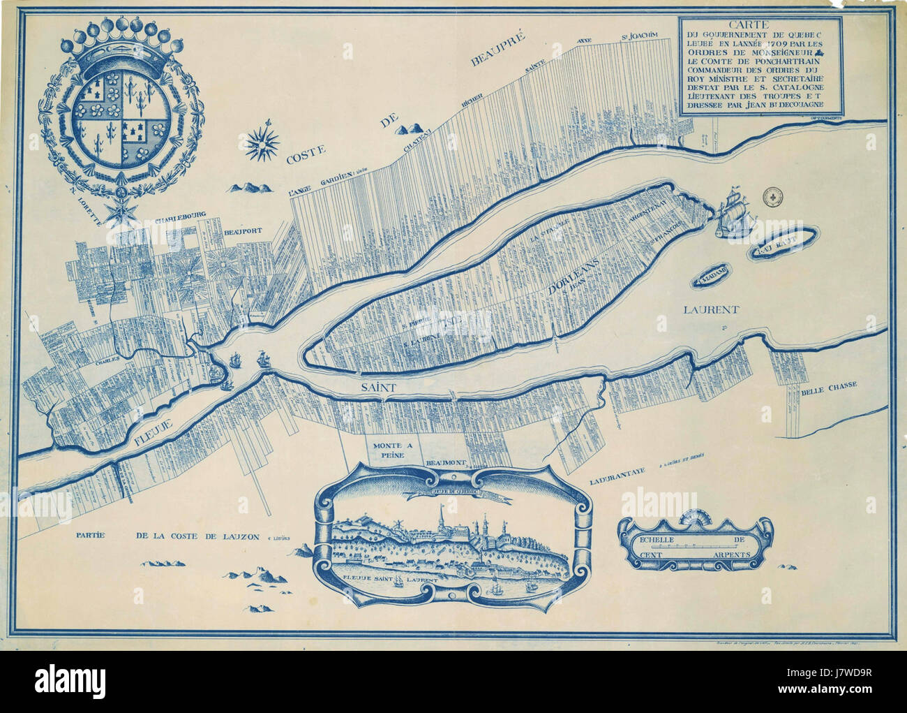 Cadastral map of Quebec city region, 1709 Stock Photo