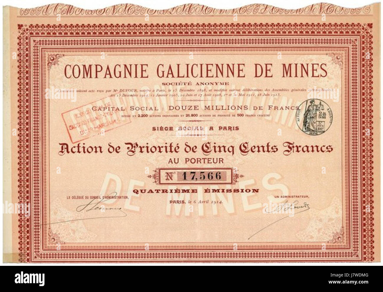 Akcja Compagnie Galicienne de Mines Stock Photo