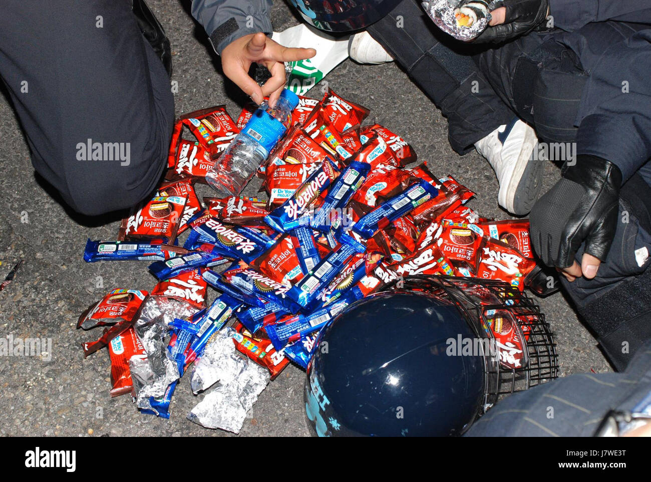 This image captures a moment from the 2008 anti-US beef protests in ...