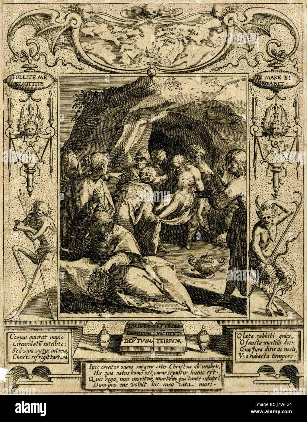 Aegidius Sadeler II, Joris Hoefnagel, Hans von Aachen   Salus Generis Humani   The entombment of Christ Stock Photo