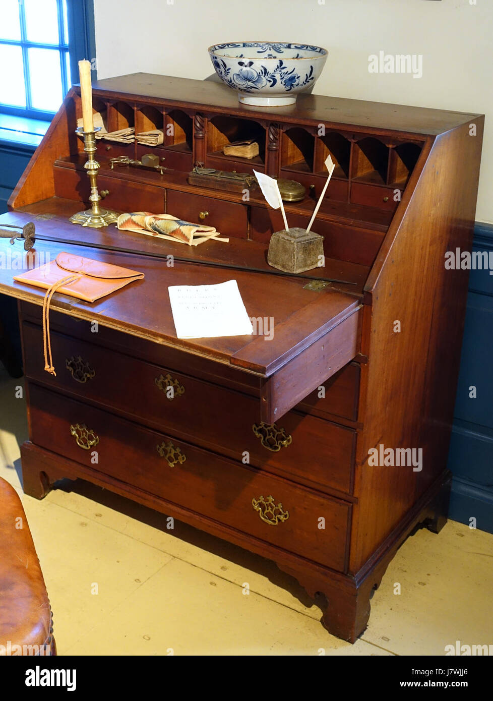 Bureau desk, New England, 1750 1775, cherry   Concord Museum   Concord, MA   DSC05677 Stock Photo