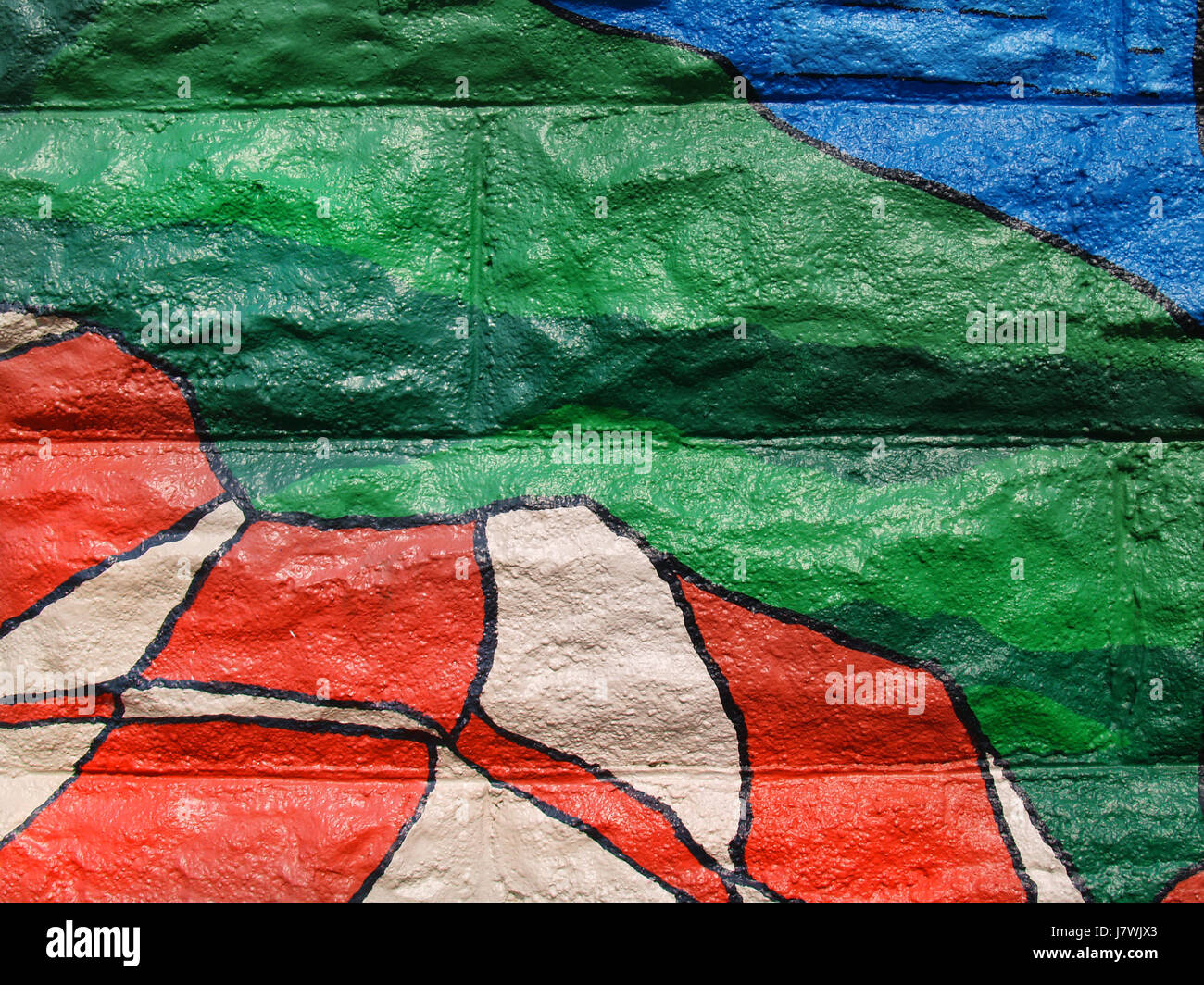 art concrete wall daub graffiti grafitti painted block colorful close