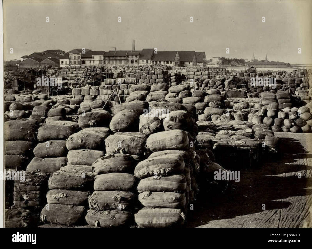 Cotton bales at the port in Bombay in the 1860s Stock Photo