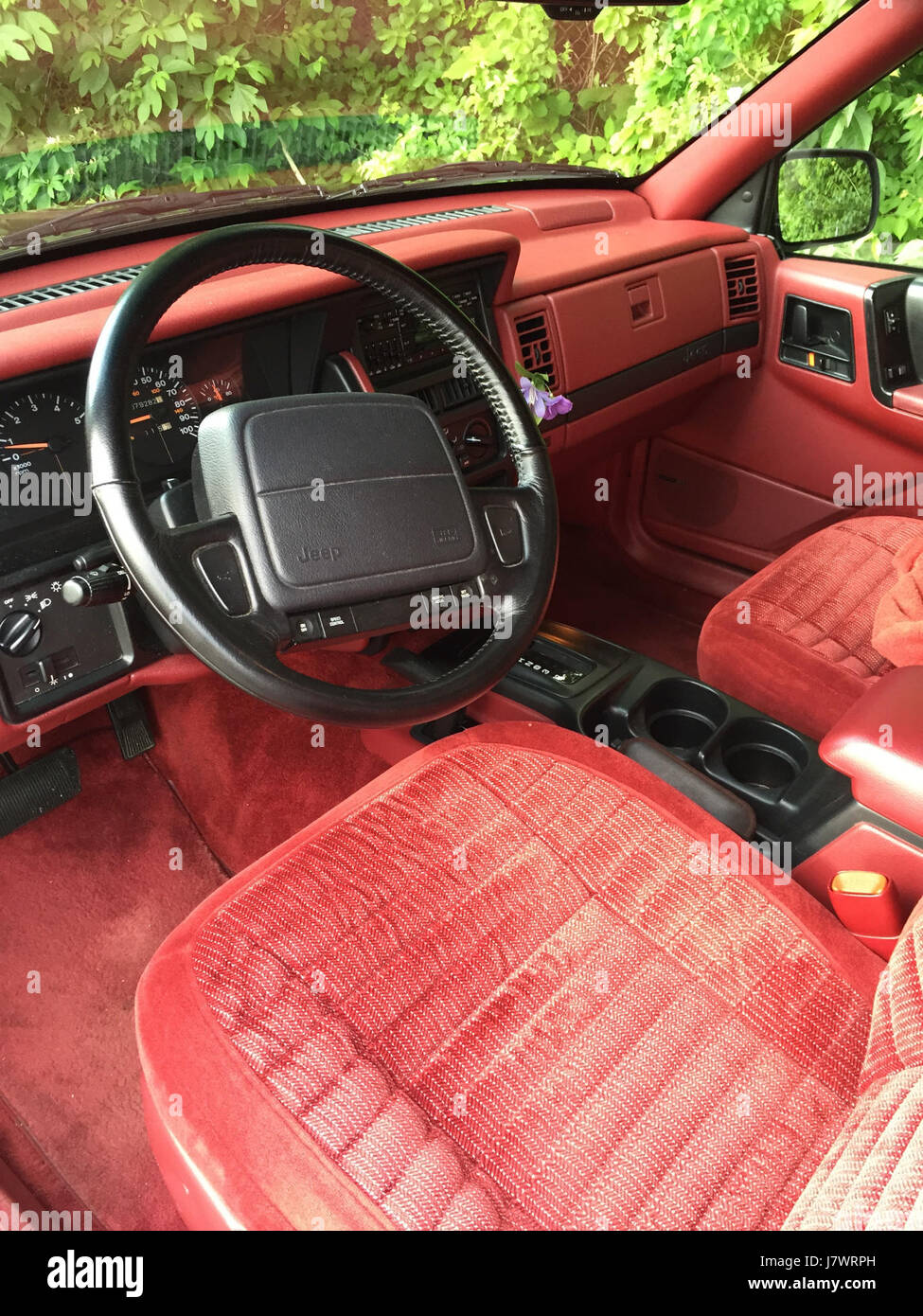 1993 Jeep Grand Cherokee Laredo   Blackberry with Crimson interior 10 Stock Photo
