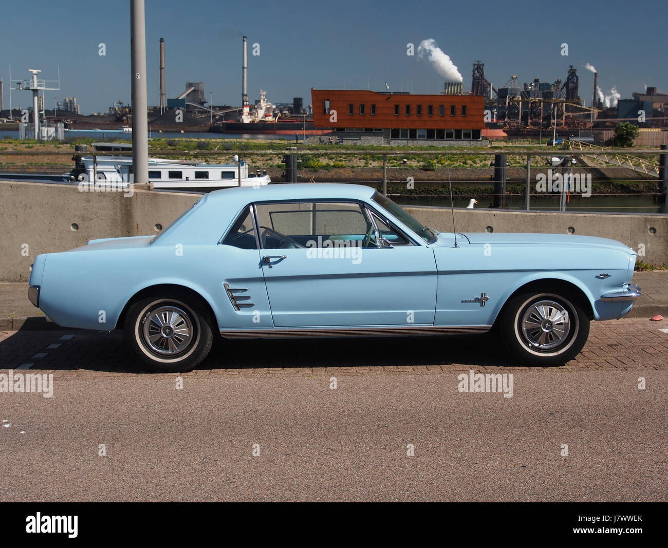 1966 Ford Mustang light blue, pic3 Stock Photo