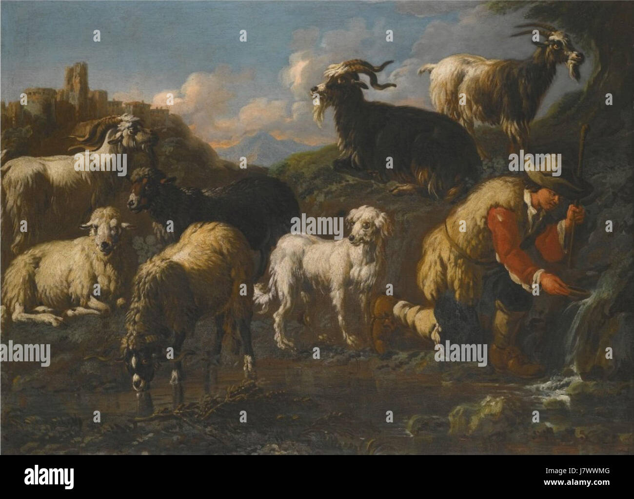 This painting, 'A Goatherd with His Flock beside a Spring' by Jakob ...