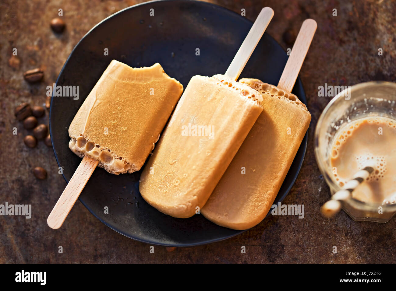Iced latte coffee ice cream popsicles Stock Photo Alamy