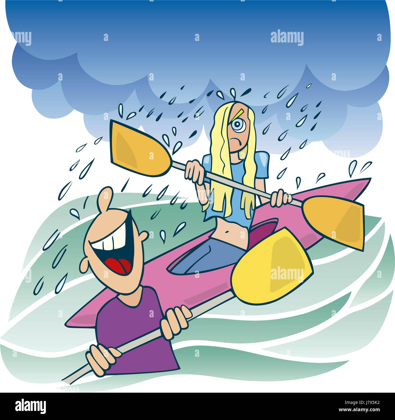 illustration kayak raving furious angry irately rain cartoon boy lad ...
