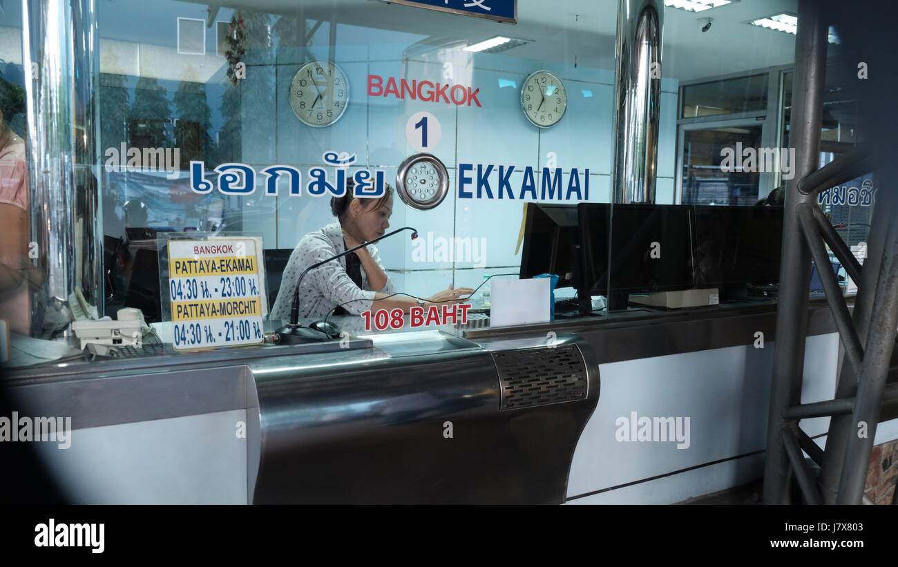Pattaya to Bangkok Bus Station ticket office on north Pattaya Road in Pattaya Stock Photo