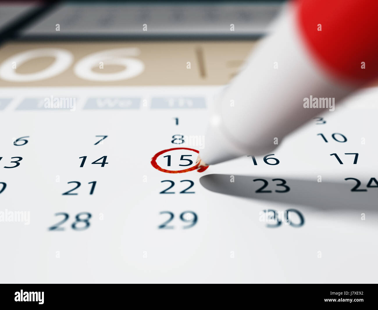 Specific date marked with a rollerball pen. 3D illustration. Stock Photo