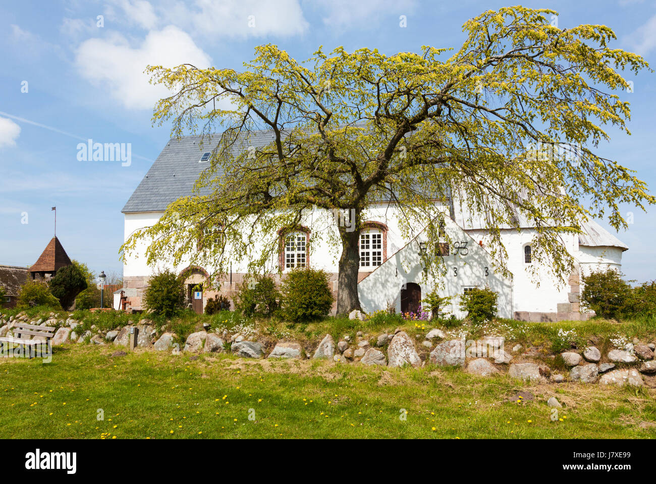 Small church outside the village of Morsum, Sylt, Germany Stock Photo