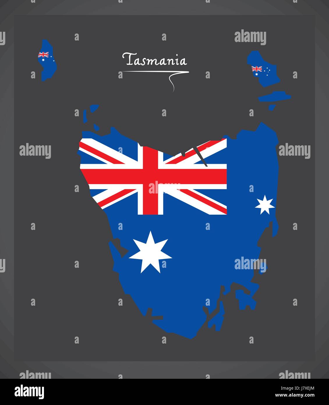 Tasmania map with Australian national flag illustration Stock Vector