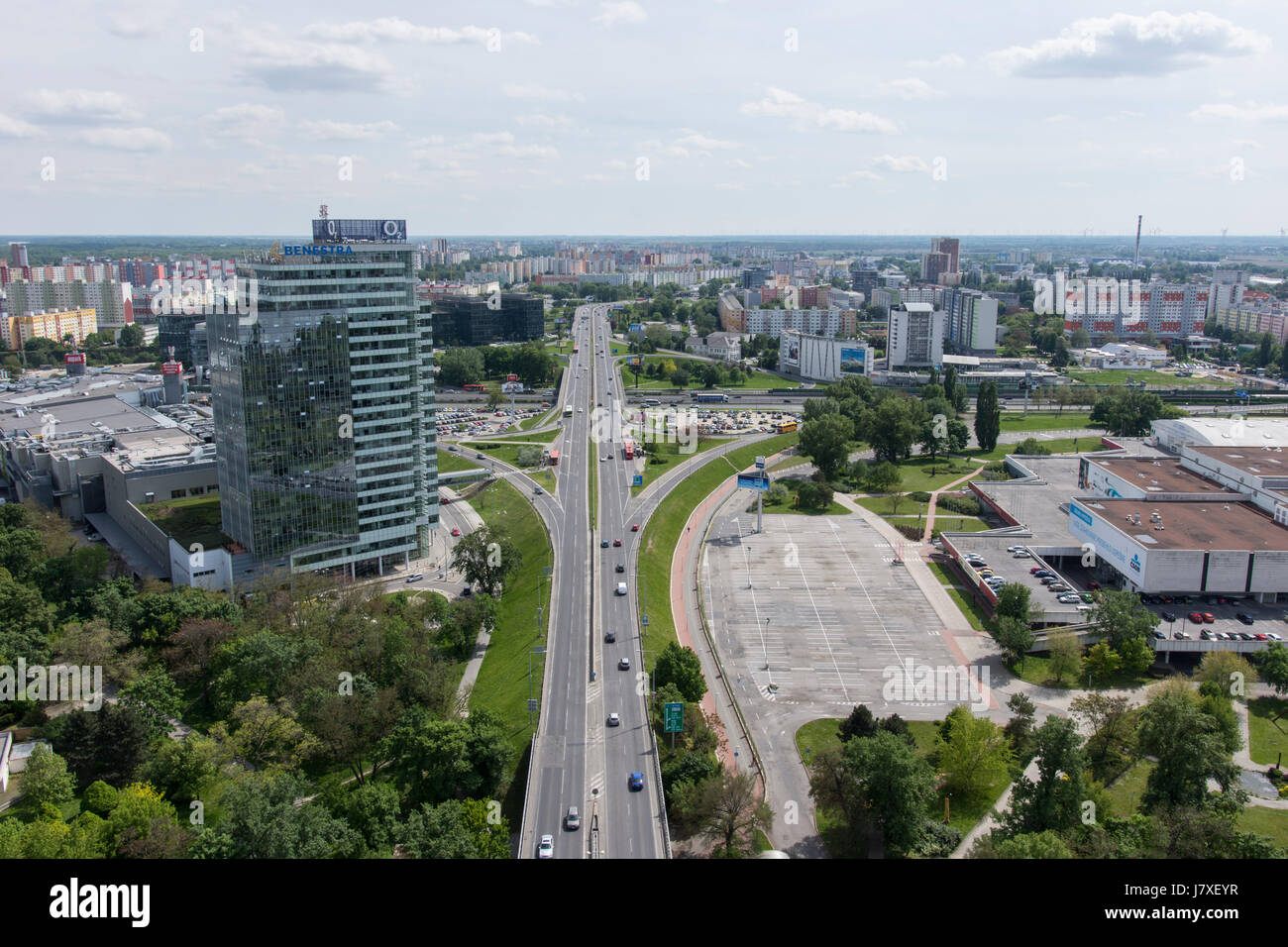 A panorama of the city from the UFO tower in Bratislava Stock Photo
