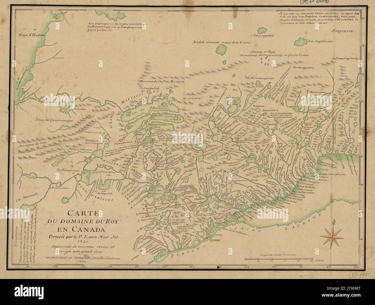 ~1732 French map of east coast of New France and Newfoundland (Canada)