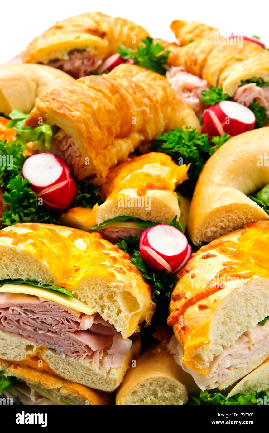 party celebration assorted tray sandwiches platter buffet snacks close