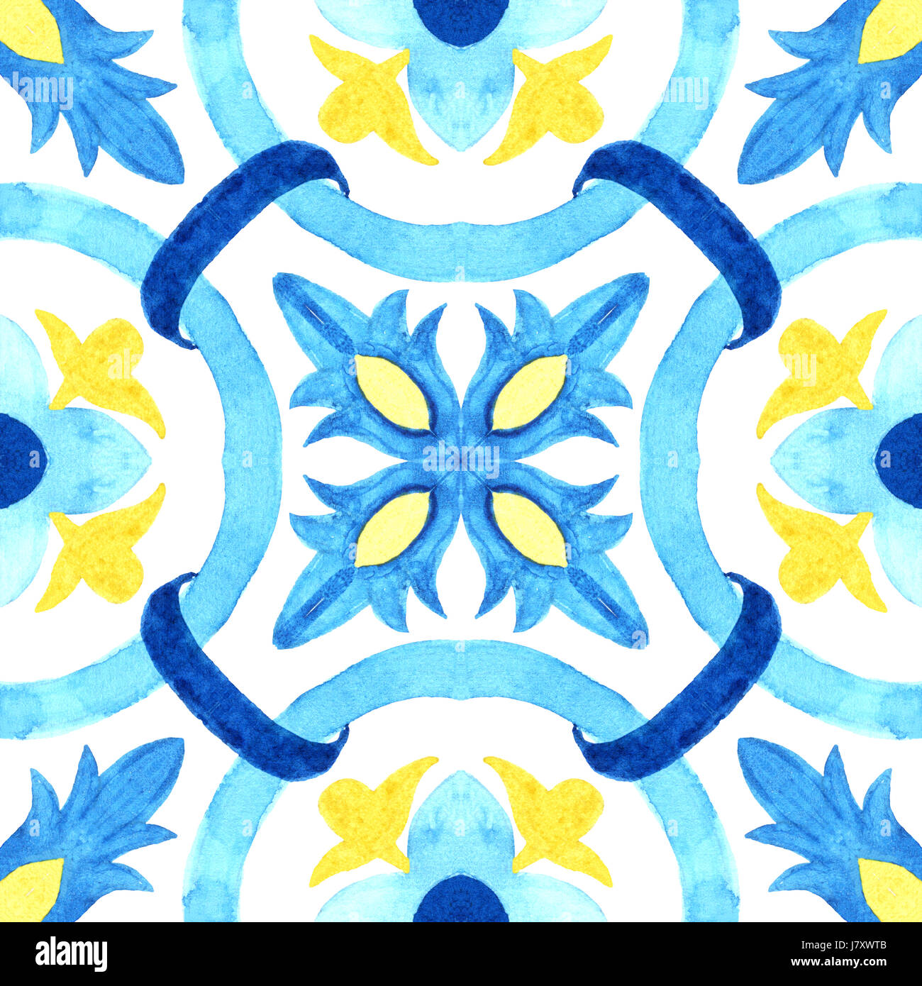 Portuguese Azulejo Tiles Watercolor Seamless Pattern Stock Photo Alamy