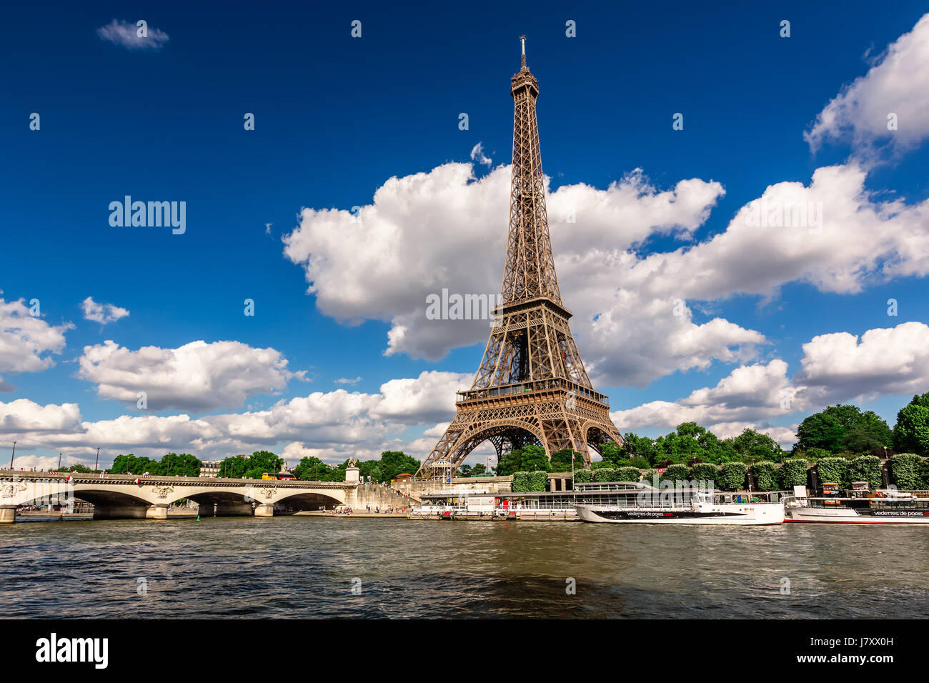 Eiffel Tower and Seine River in Paris, France Stock Photo