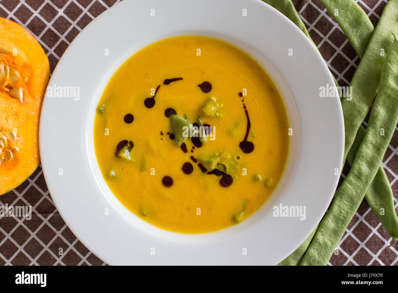 plate of pumpkin soup Stock Photo