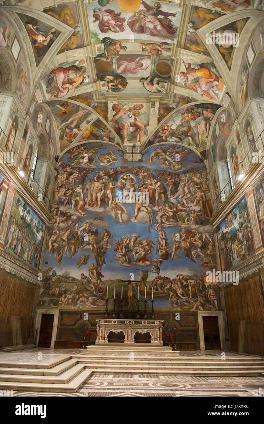 The Last Judgement fresco by Michelangelo in the Sistine Chapel inside the Apostolic Palace May 24, 2017 in Vatican City. The chapel was originally known as the Cappella Magna. Stock Photo