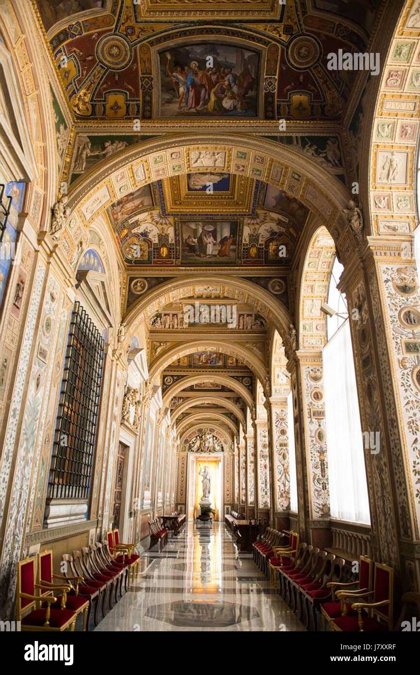The the grand hallway leading to the Apostolic Palace also known as the Seconda Loggia of the Apostolic Palace May 24, 2017 in Vatican City. Stock Photo