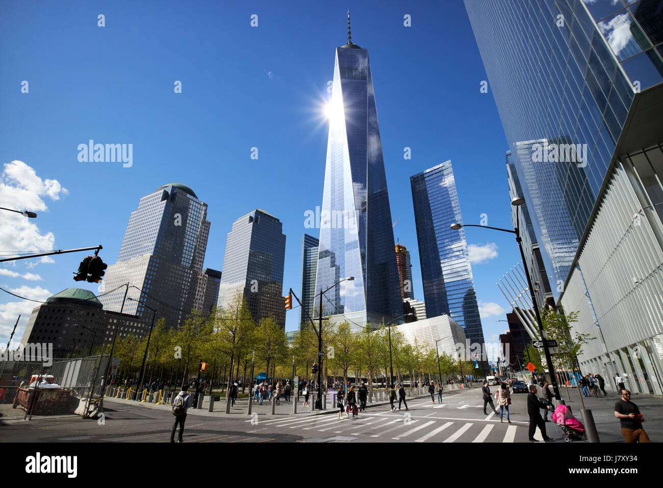 one world trade center building and ground zero 9/11 memorial New York City  USA Stock Photo - Alamy