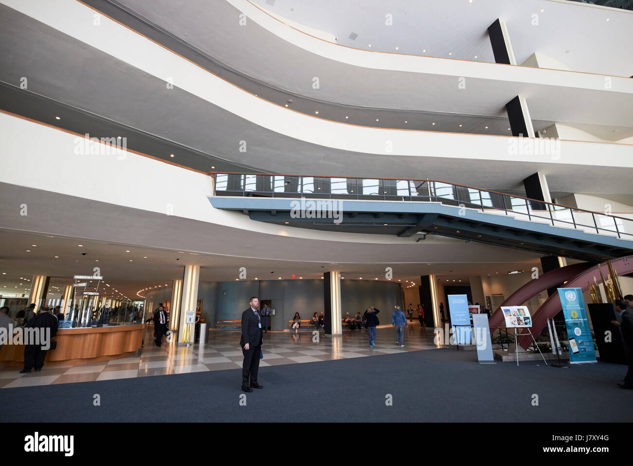 The United Nations general assembly building entrance foyer headquarters building New York City USA Stock Photo