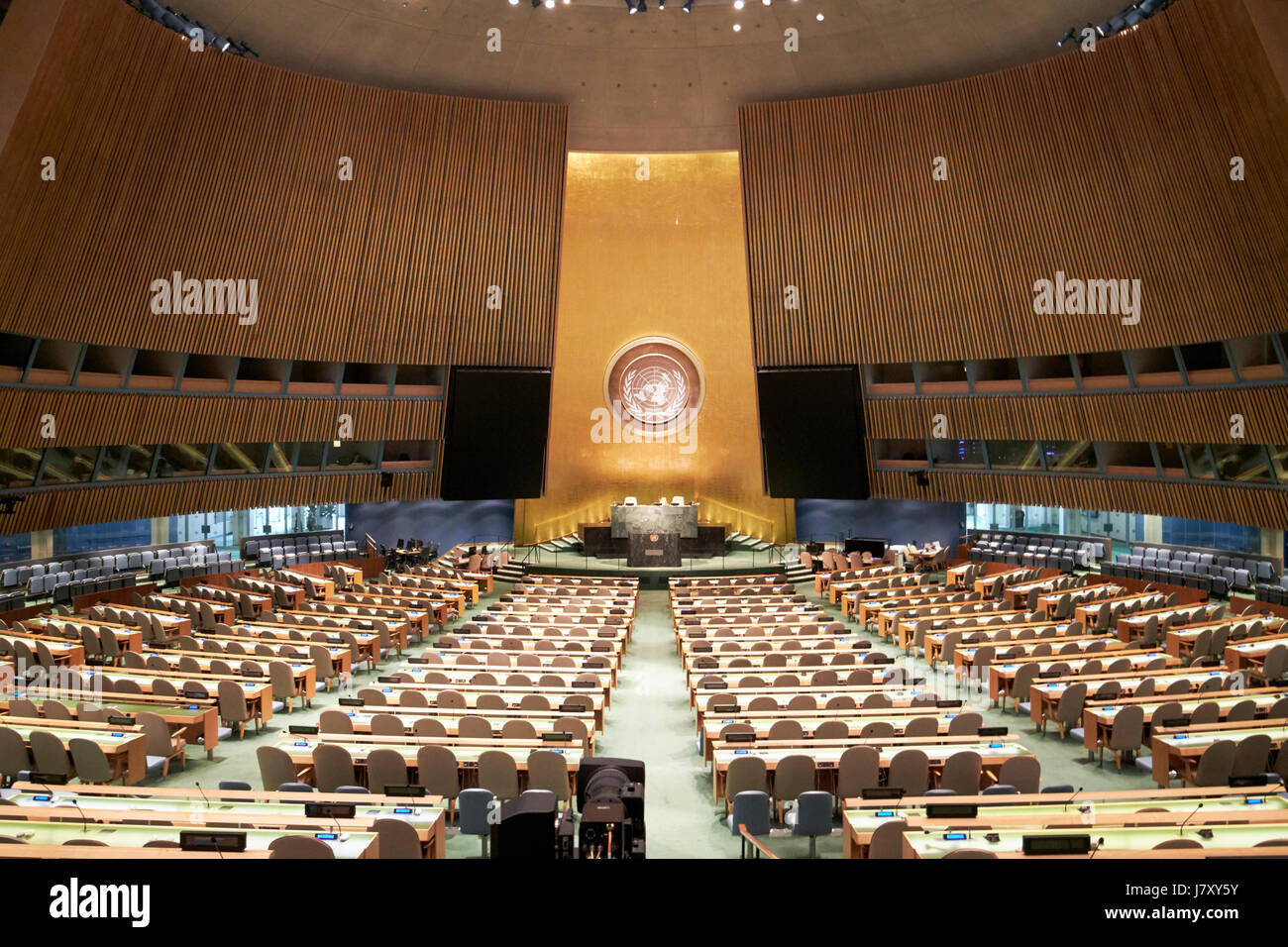 general assembly chamber hall at the United Nations headquarters building New York City USA Stock Photo