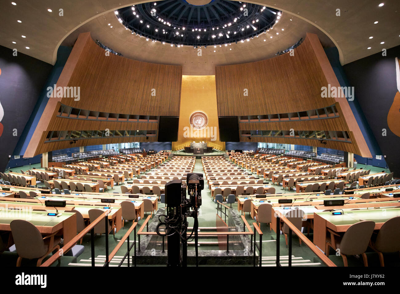 general assembly chamber hall at the United Nations headquarters building New York City USA Stock Photo