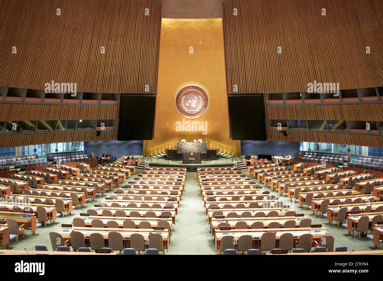 general assembly chamber hall at the United Nations headquarters building New York City USA Stock Photo