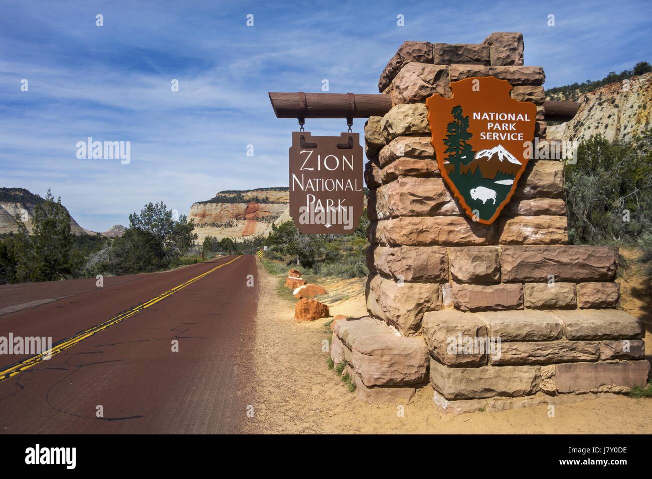 East Entrance to Zion National Park on Mt. Carmel Road in Utah, United States of America Stock Photo