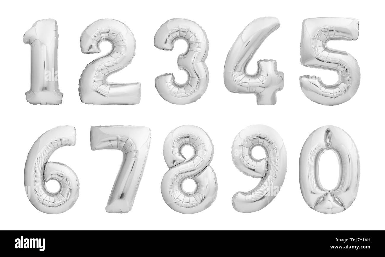 Numbers made of silver inflatable balloons Stock Photo