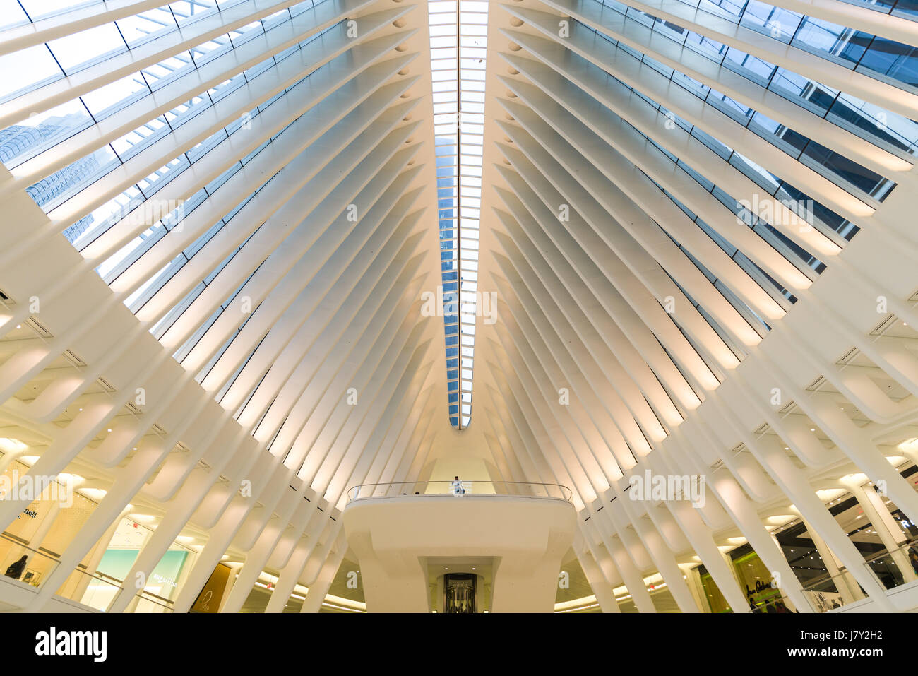 Interior Of The Oculus World Trade Center Transportation Hub Looking At Ceiling Design, New York Stock Photo