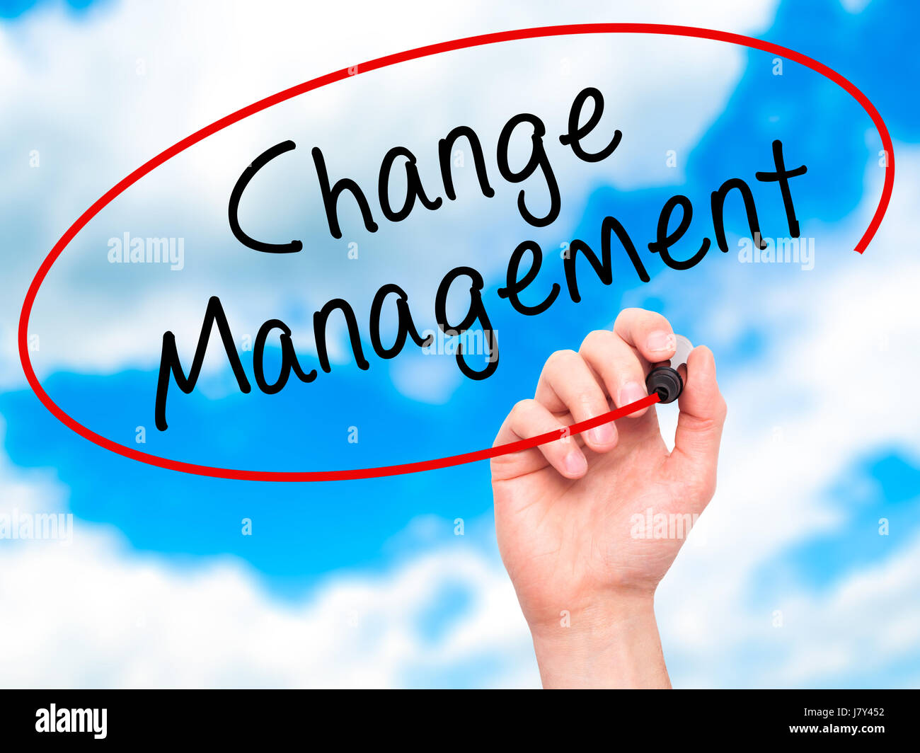 Man hand writing Change Management on visual screen. Business,help ...