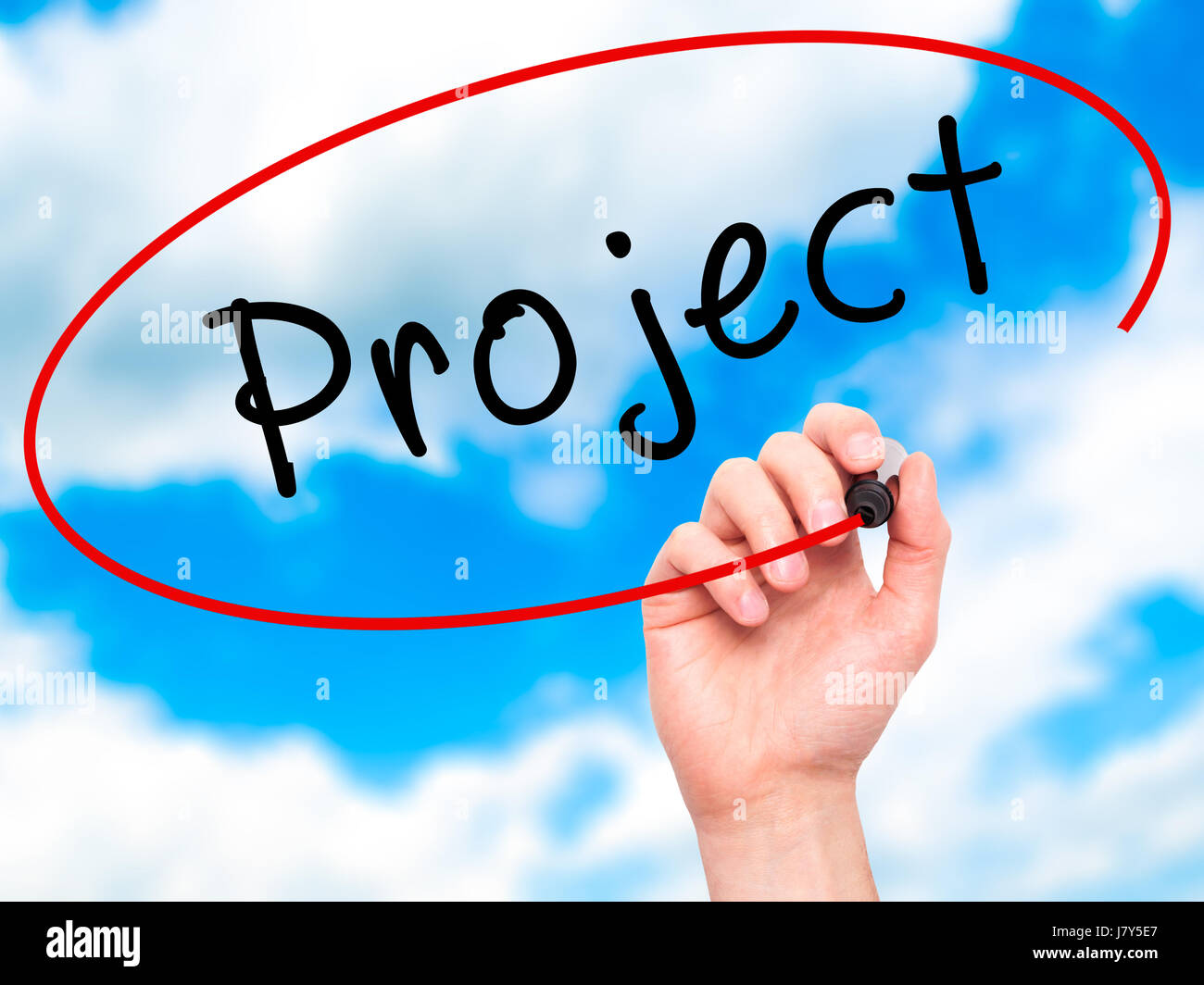Man Hand writing Project with black marker on visual screen. Isolated ...