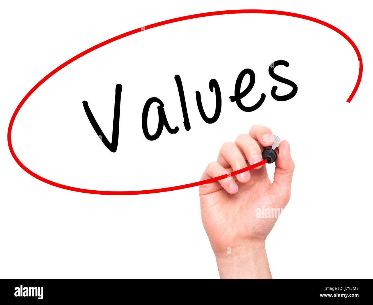 Hand Writing Values Man Hand writing Values with black marker on visual screen. Isolated on ...