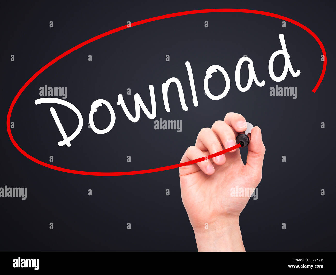Man Hand writing Download with black marker on visual screen. Isolated ...