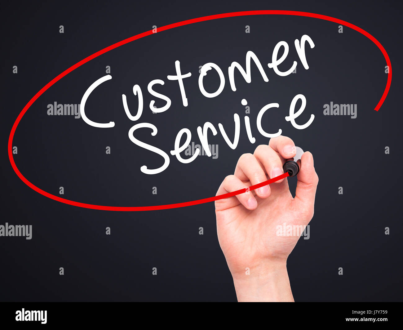 Man Hand writing Customer service with black marker on visual screen ...