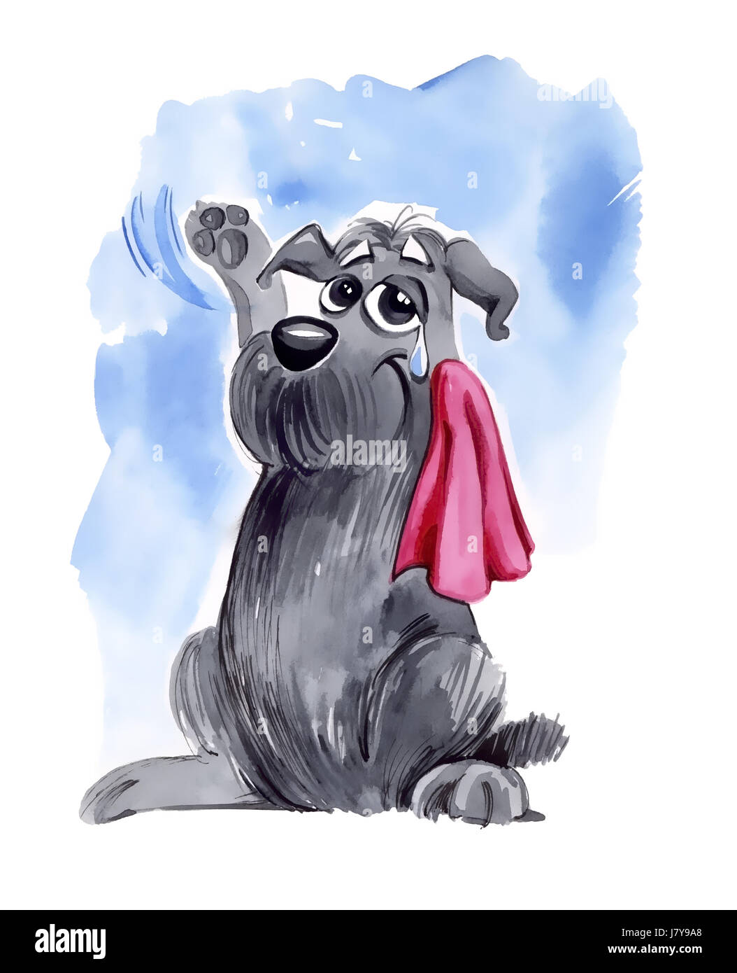 pet dog illustration handkerchief cartoon farewell goodbye shaggy parting  art Stock Photo - Alamy
