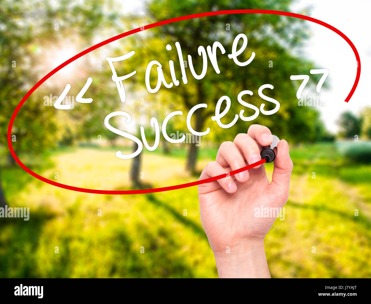 Man Hand writing Failure Success with black marker on visual screen ...