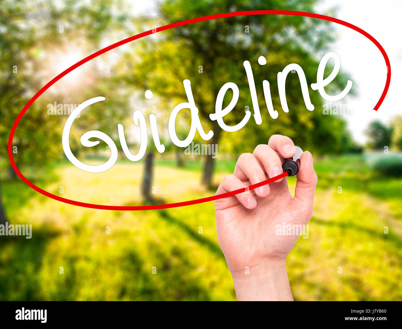 Man Hand writing Guideline with black marker on visual screen. Isolated ...
