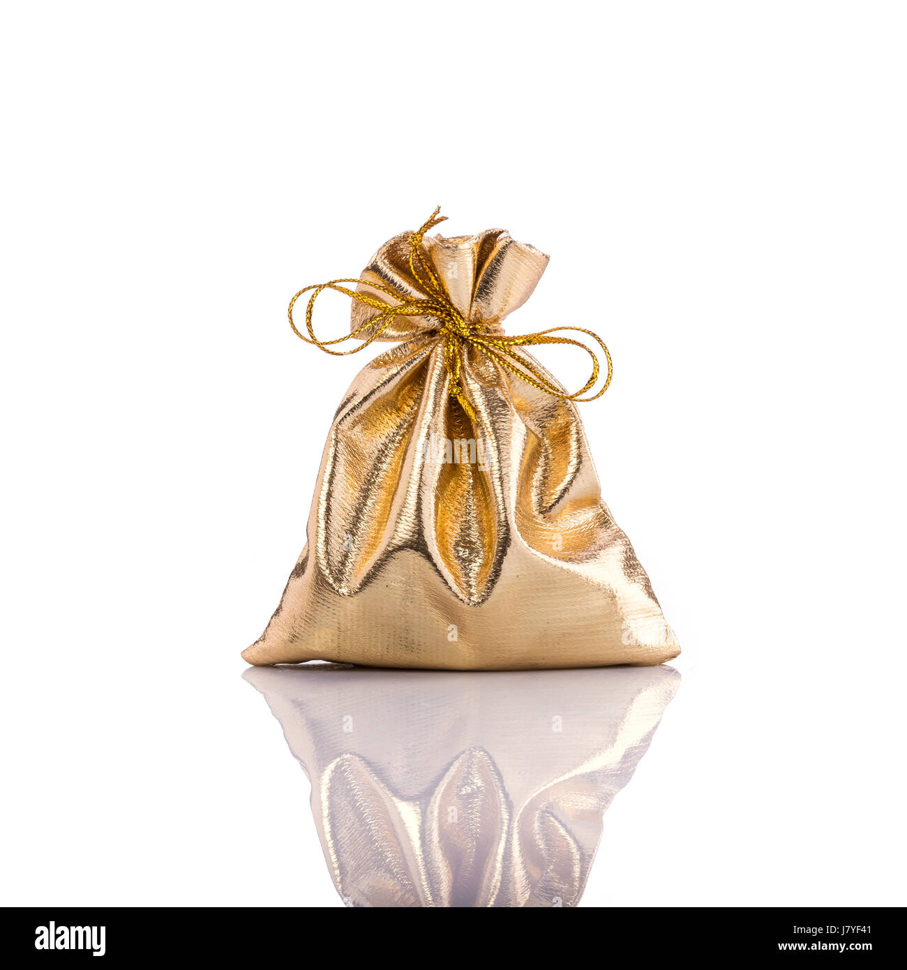 Golden bag for coin. Studio shot isolated on white background Stock ...