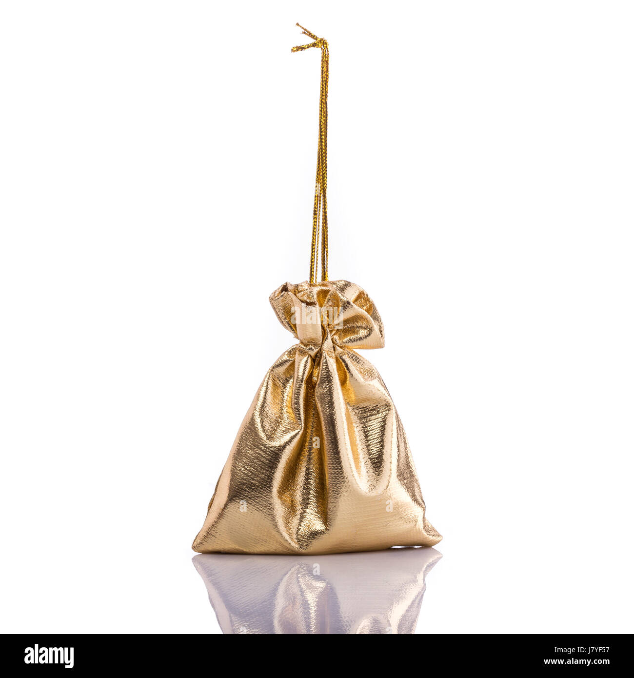 Golden bag for coin. Studio shot isolated on white background Stock ...