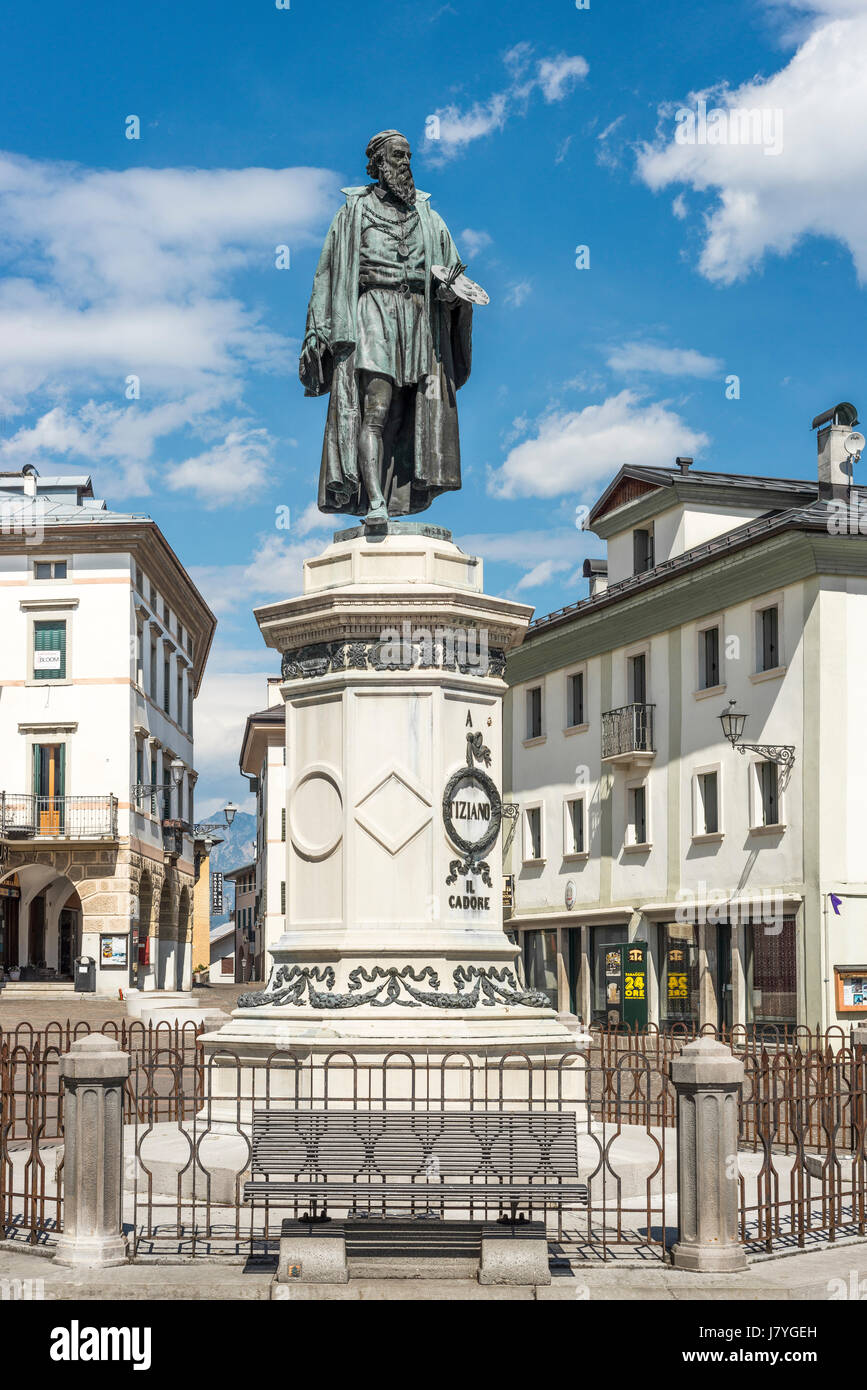 Monument to the painter Tizian in his native town, Pieve di Cadore, Province of Belluno, Veneto, Italy Stock Photo
